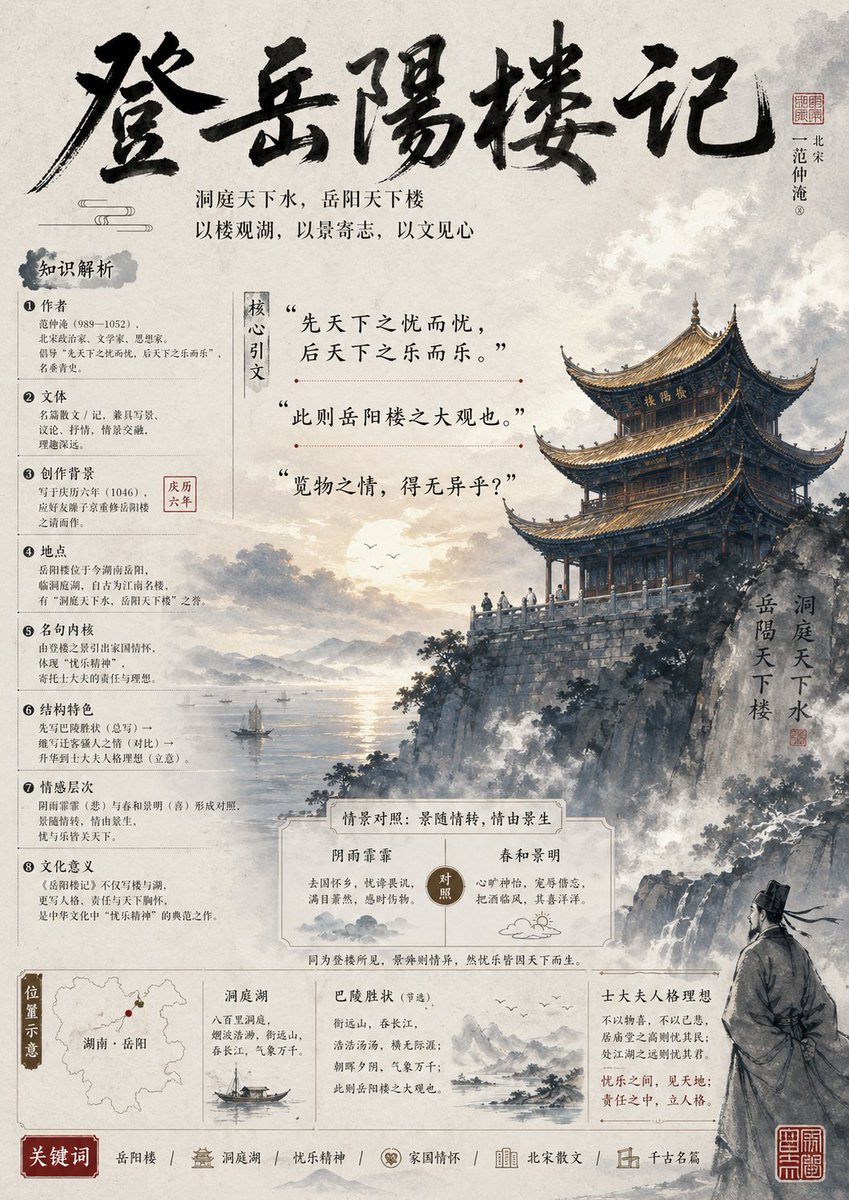Yueyang Tower Literature Teaching Poster