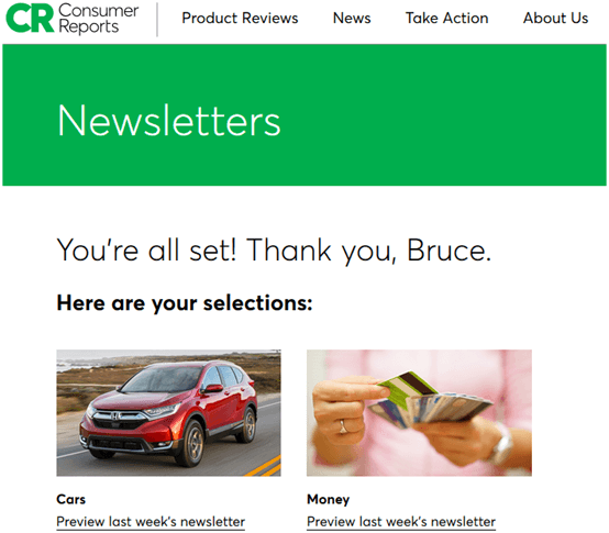 thank you for joining newsletter page