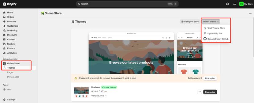 set up theme for Shopify store