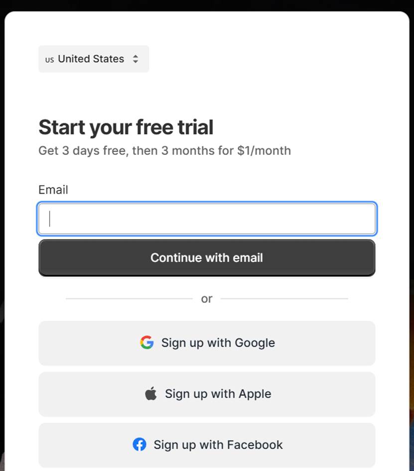 Sign up Shopify account