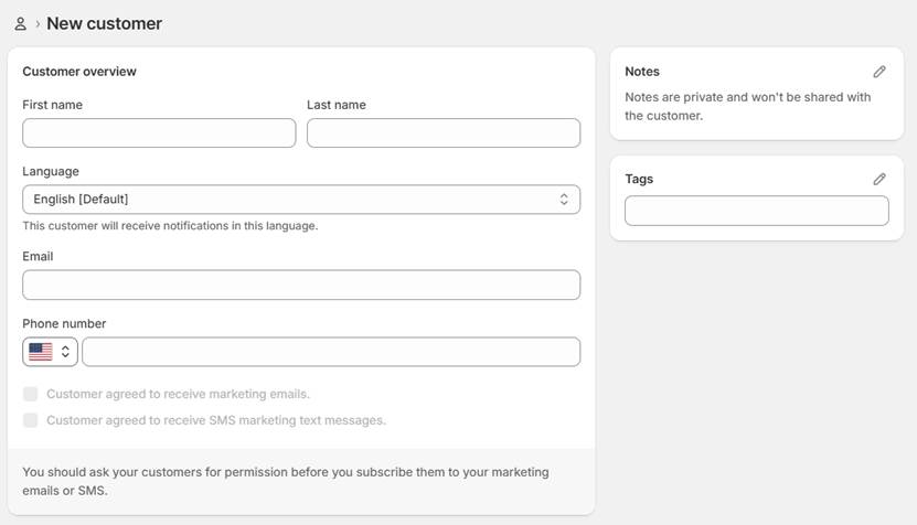 add new customers on Shopify