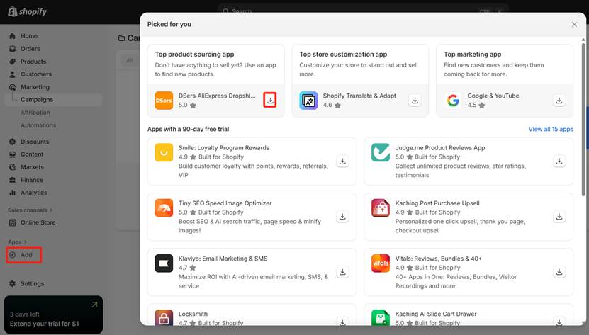 install app on Shopify