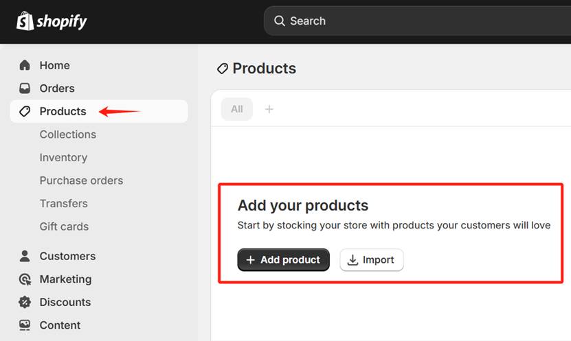add product on Shopify