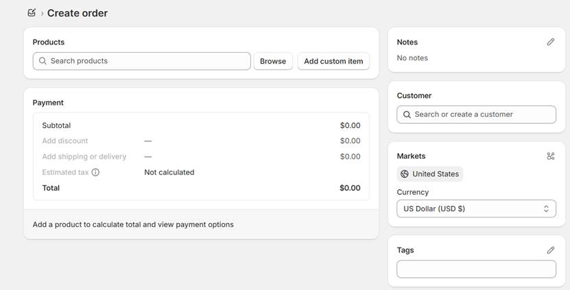 create draft order on Shopify