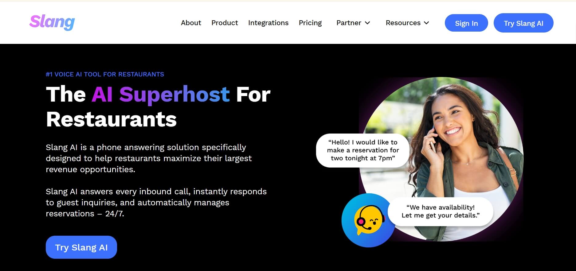 best AI answering service Slang AI