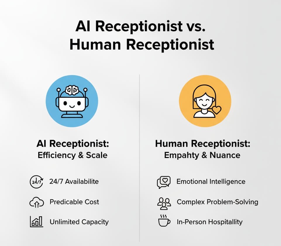 AI receptionist vs human receptionist comparison