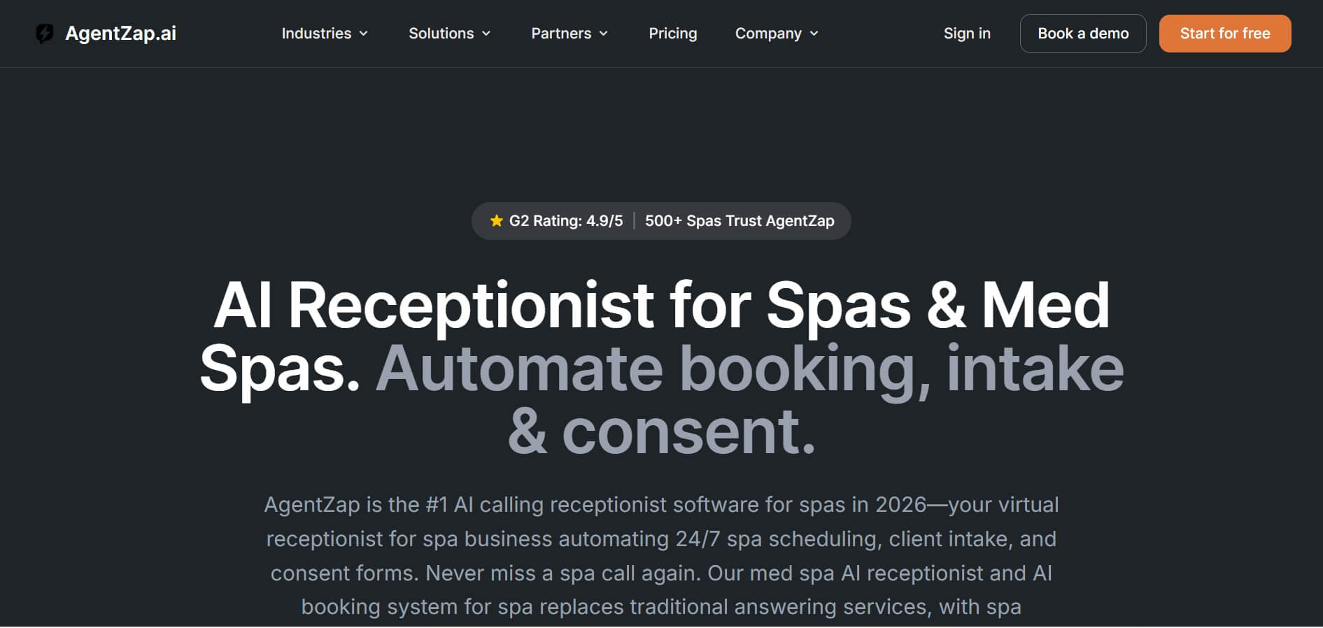 best AI medspa receptionist AgentZap