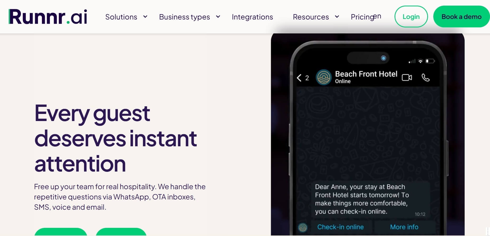 best AI hotel receptionist Runnr AI
