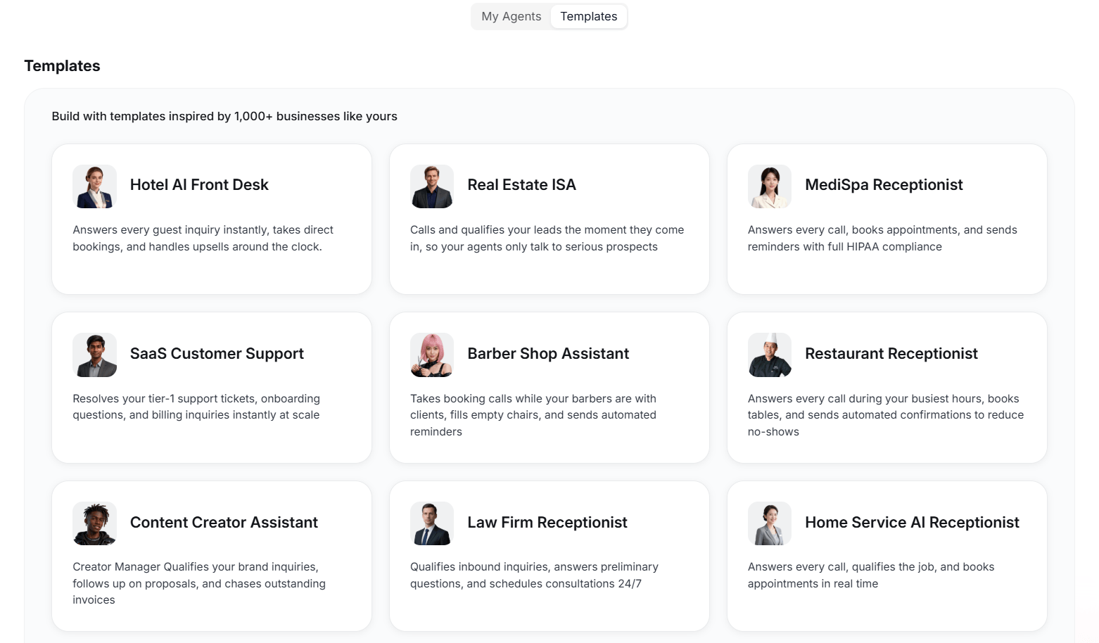 Solvea AI receptionist templates