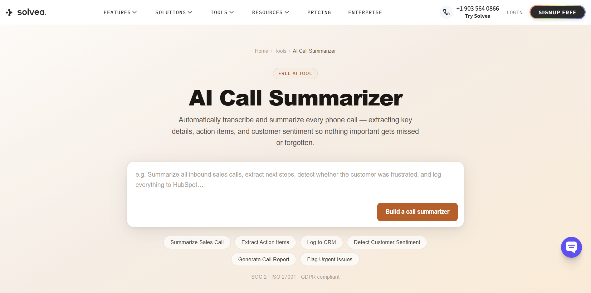 Solvea AI call summarizer