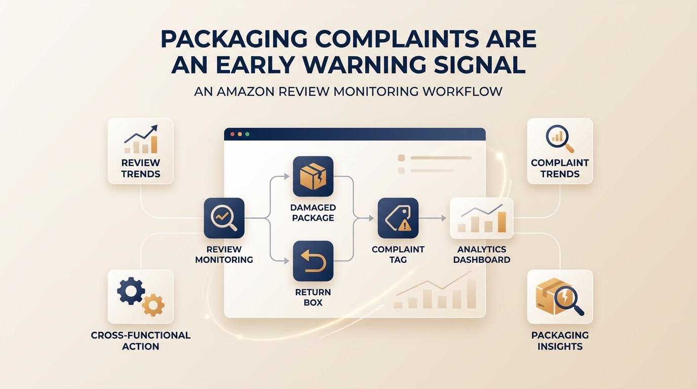 amazon review monitoring workflow for packaging complaints and damaged-box review trends