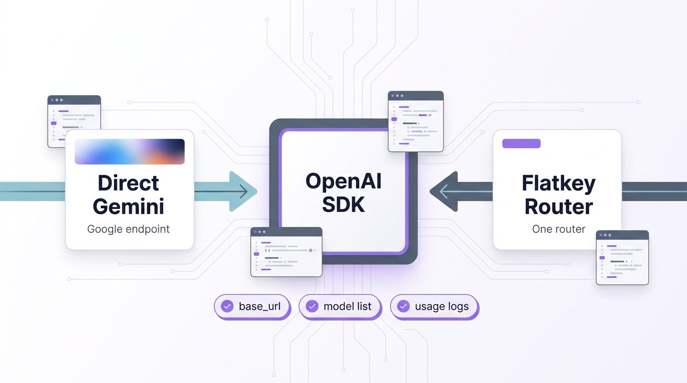 Gemini API OpenAI-Kompatibilitäts-Basis-URL und Flatkey Router-Setup